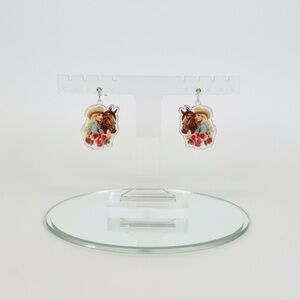 Dolly Parton Cowgirl Horse and Flowers Floral Resin Glitter Drop Earrings